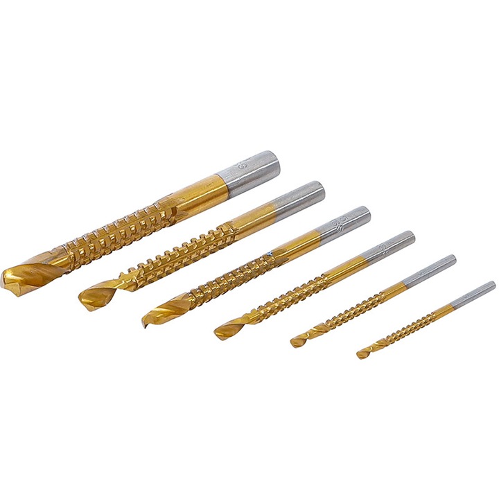 Set burghie din otel, 6 piese, 3 - 8 mm, placate cu titan, pentru lemn si plastic