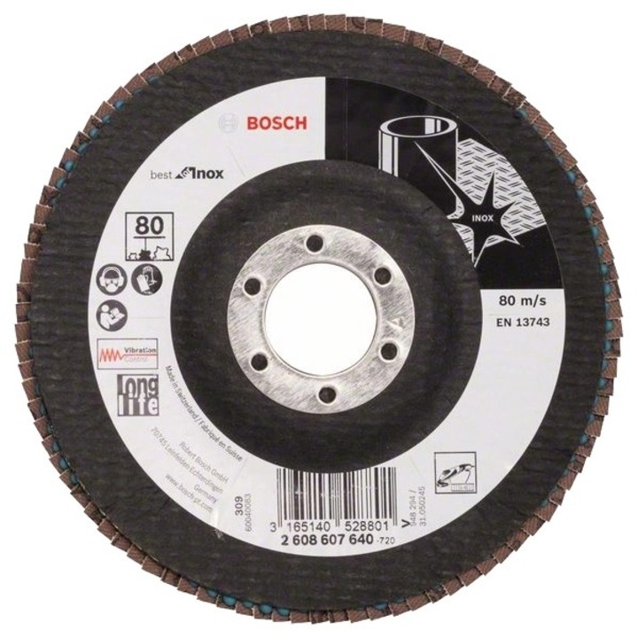 Bosch Best for Inox - Lamellás csiszolótárcsa, domború profil, 125x22.2 mm, 80-as szemcseméret