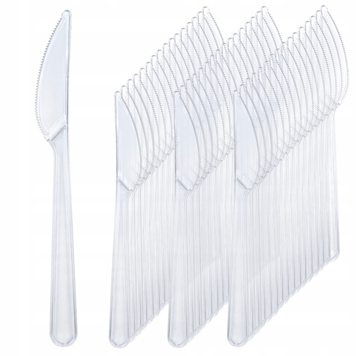 Cutite din Plastic Reutilizabile 50 Bucati, PS Rezistent, 18 cm, Transparente, pentru Evenimente si Catering