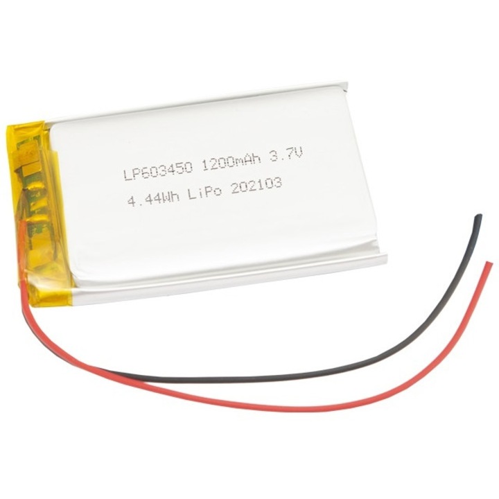 Acumulator Li-Polymer Akyga 1200 mAh, 3.7V, 6x34x50mm, cu protectie PCM, cabluri de 150mm