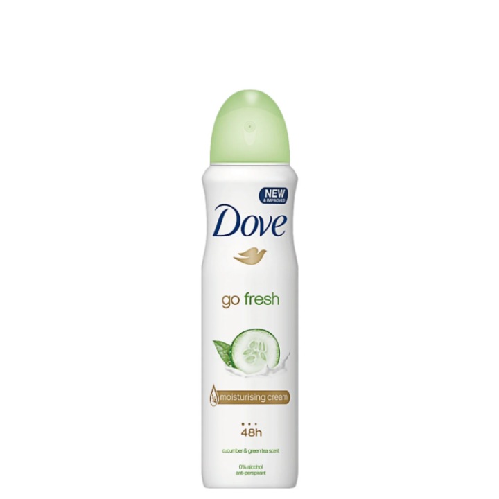 Deodorant spray Dove Go Fresh, castravete & ceai verde, 150 ml, 48h protecție, pentru femei