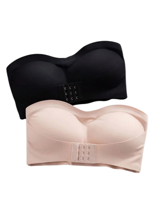 Sutien dama, fara bretele cu inchidere frontala, negru+bej, set 2 buc, marimea M