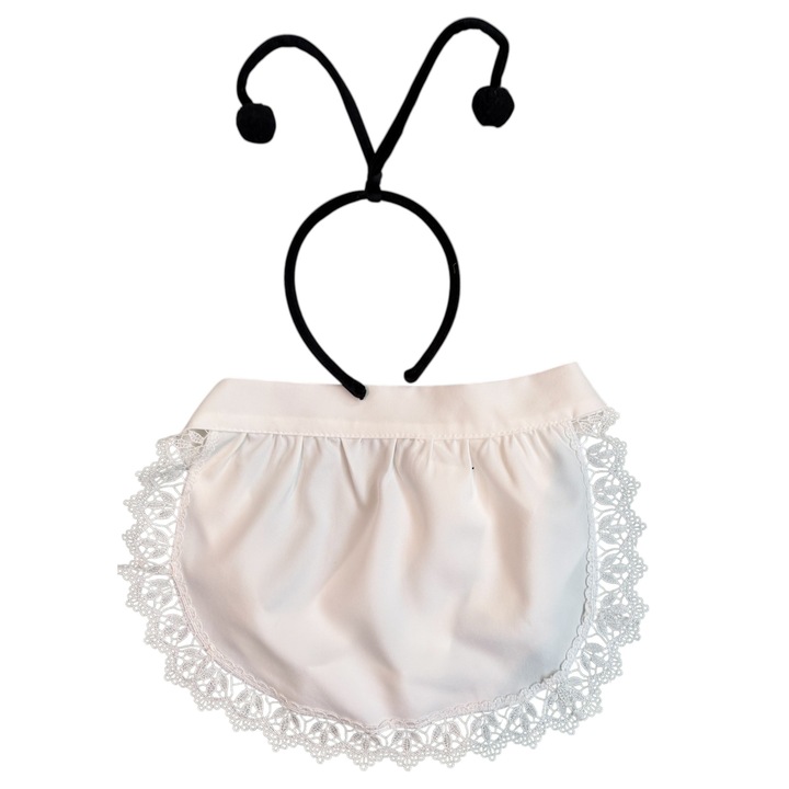 Set 2 accesorii costum furnica, sort alb cu dantela si antene negre, marime universala