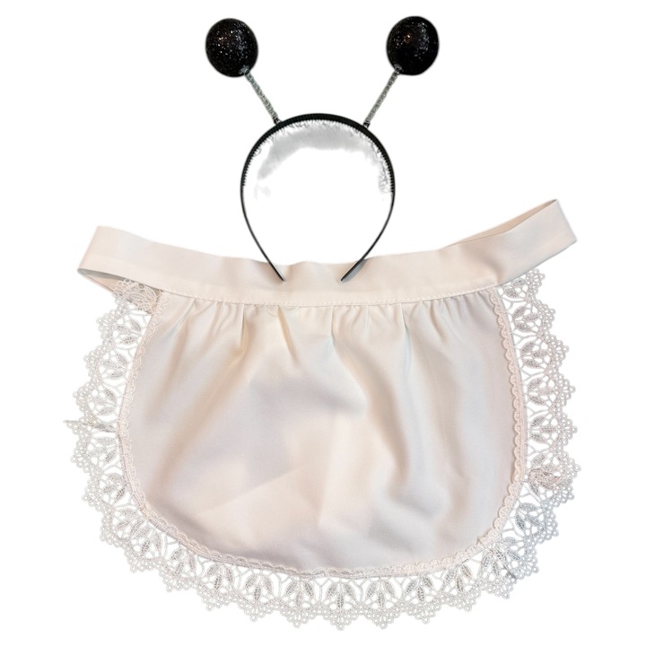 Set 2 accesorii costum furnica, sort alb cu dantela si antene negre cu sclipici, marime universala