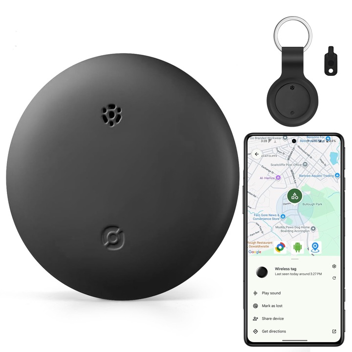 Android nyomkövető címkék, 1 csomag Google-tanúsítvánnyal rendelkező okos nyomkövető szilikon tokkal, működik a Google Find Hubbal kulcsokhoz, poggyászokhoz, hátizsákokhoz, háziállatokhoz, IP67 vízálló és cserélhető akkumulátor (csak Androidra)