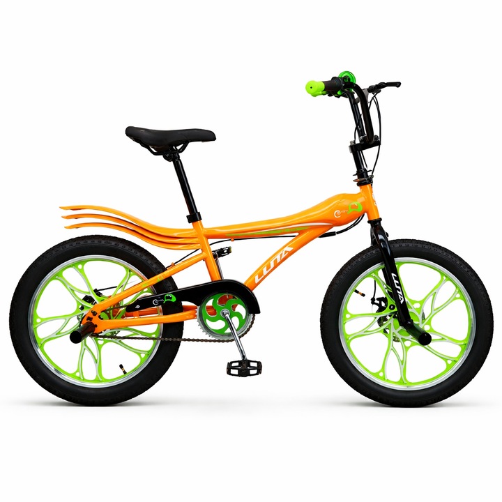 Bicicleta BMX copii/adolescenti 20 inch LUTA, cadru otel, roti mag, peguri fata, frana pe disc/ design sport – albastru