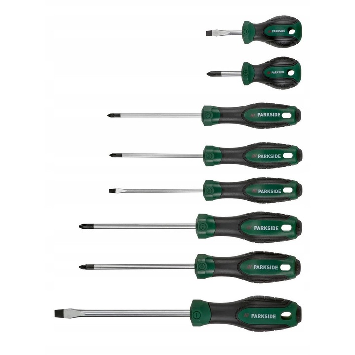 Parkside csavarhúzó készlet, 8 darabos, lapos és csillagfejű, különböző méretekben