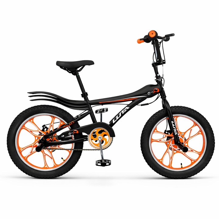 Bicicleta BMX copii/adolescenti 20 inch LUTA, cadru otel, roti mag, peguri fata, frana pe disc/ design sport – albastru