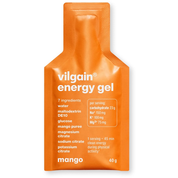 Gel energizant Vilgain, 3 carbohidrați BIO, cu electroliti, 40g