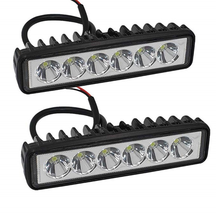 Set 2 proiectoare LED 18W, 12V, 15cm, waterproof IP67, pentru 4x4, motocicleta, masina, camion, tractor, SUV