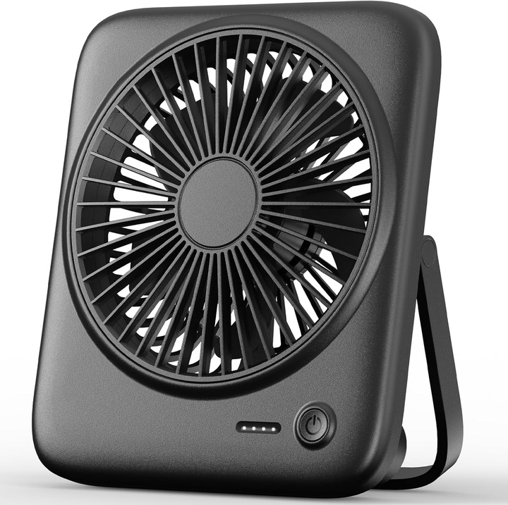 Ventilátor Hordozható Asztali, 4 Sebesség, USB Type C, 4000 mAh Akkumulátor, Brushless Motor, 14.4 x 3.8 x 16.8 cm, Fekete