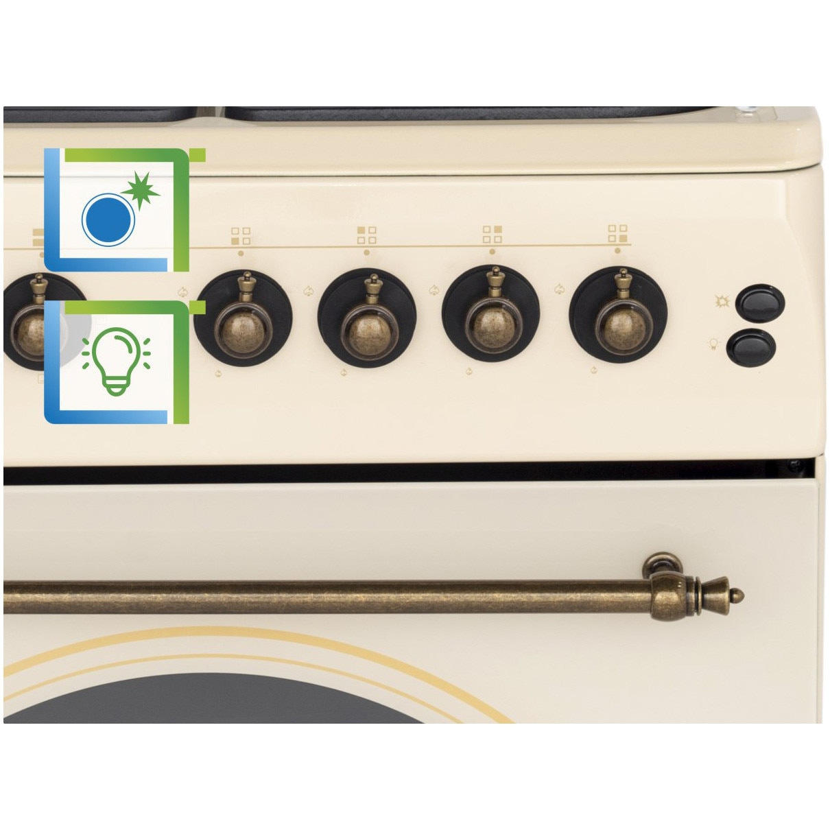 Aragaz rustic Nobeltek NLT 6604RB/FE1, 60x60, plita gaz, cuptor electric, aprindere electrica, iluminare cuptor, gratare fonta, echipat cu diuze GPL, diuze GN de schimb, bej