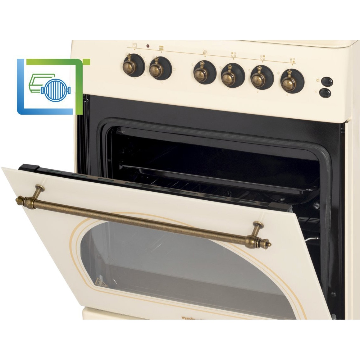 Aragaz rustic Nobeltek NLT 6604RB/FE1, 60x60, plita gaz, cuptor electric, aprindere electrica, iluminare cuptor, gratare fonta, echipat cu diuze GPL, diuze GN de schimb, bej