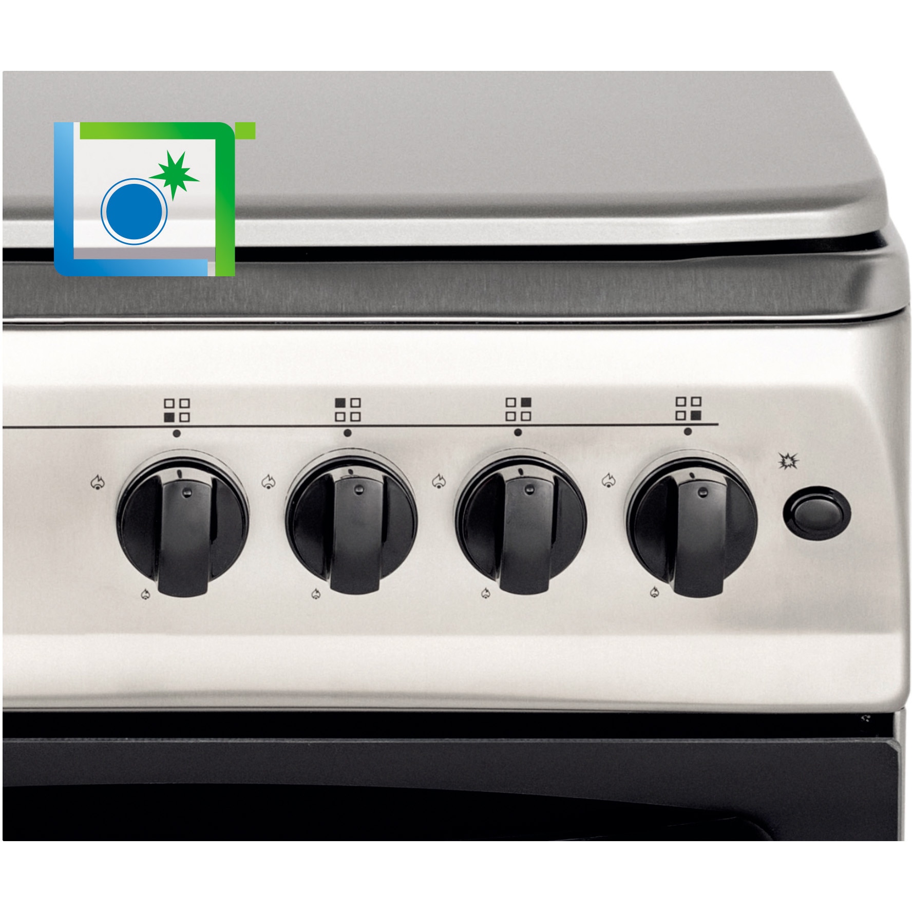 Aragaz Nobeltek NLT 5602IX/G1, 50x60, plita si cuptor pe gaz, aprindere electrica, siguranta plita si cuptor, echipat cu diuze GPL, diuze GN de schimb, capac tabla, front si plita inox, laterale silver