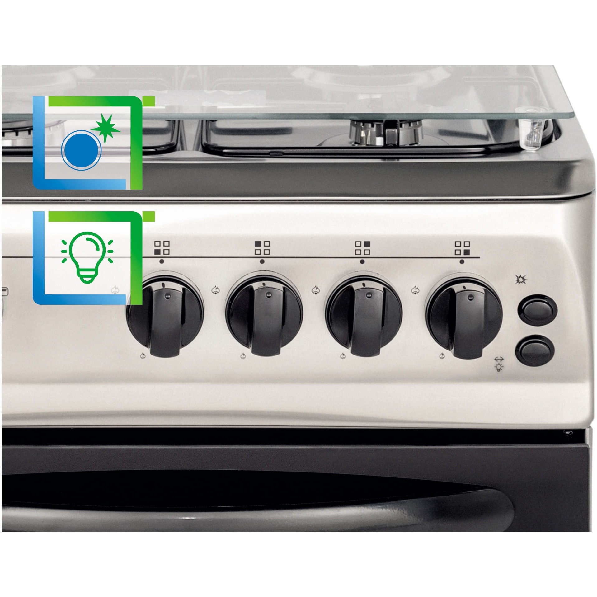 Aragaz Nobeltek NLT 5603IX/G1, 50x60, plita si cuptor pe gaz, grill gaz, rotisor, aprindere electrica plita, iluminare cuptor, siguranta plita si cuptor, echipat cu diuze GN, diuze GPL de schimb, front si plita inox, laterale silver