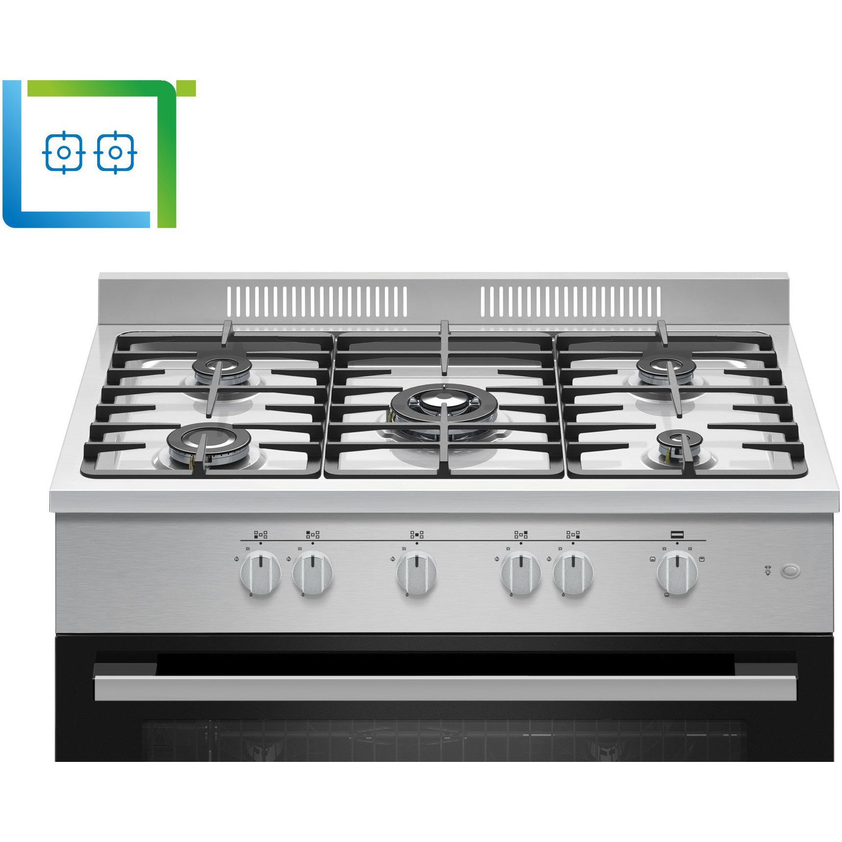 Aragaz semi-profesional Nobeltek NLT SP6903IX/FG1, 60x90cm, plita gaz cu 5 ochiuri(arzator mare triplu), cuptor gaz (102l), aprindere electrica, grill, iluminare cuptor, rotisor, echipat cu diuze GN, diuze GPL de schimb, gratare fonta, inox