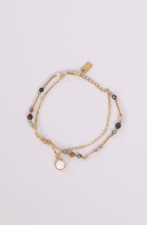 Bratara de aur cu margele turcoaz si maro UNI