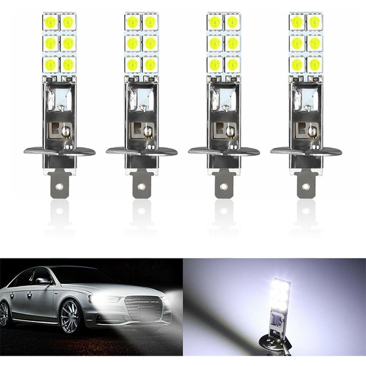 Комплект от 4 LED крушки H1 за мъгла, 12V, 6000K, ултра-ярки, универсални, водоустойчиви