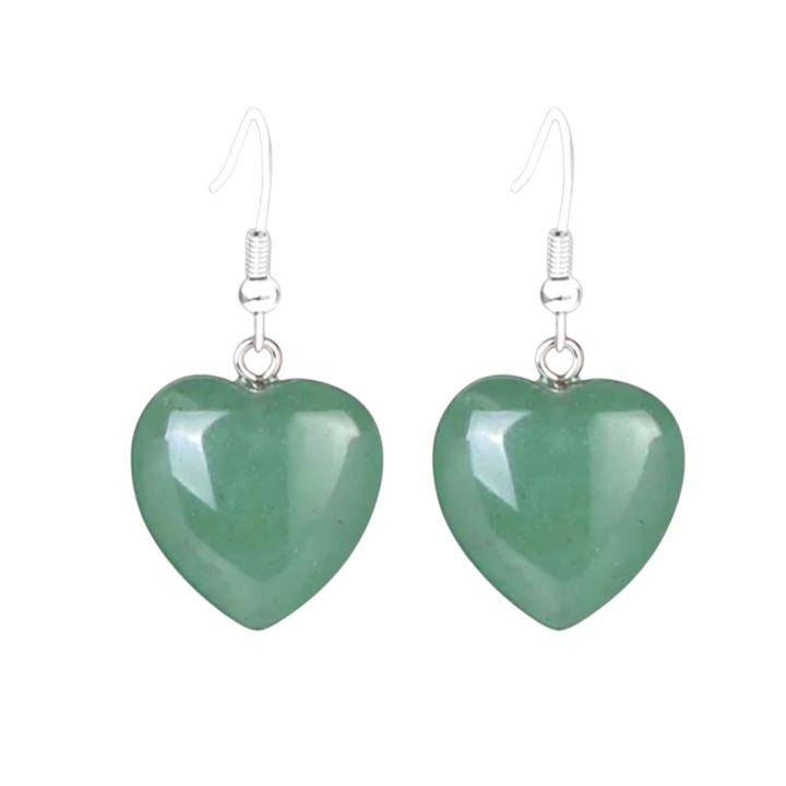 Cercei pietre semiprețioase, aventurin, inimă, verde, 15x17mm