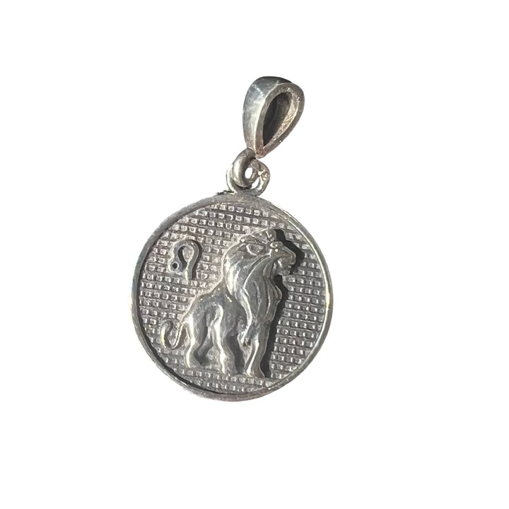 Pandantiv argint 925 rodiat zodie Leu, diametru 3cm