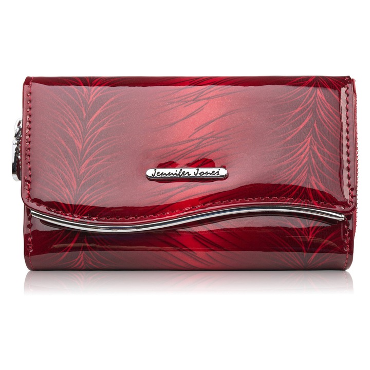 Portofel pentru femei din piele lacuita cu model vegetal rosu Sp-24-Rd