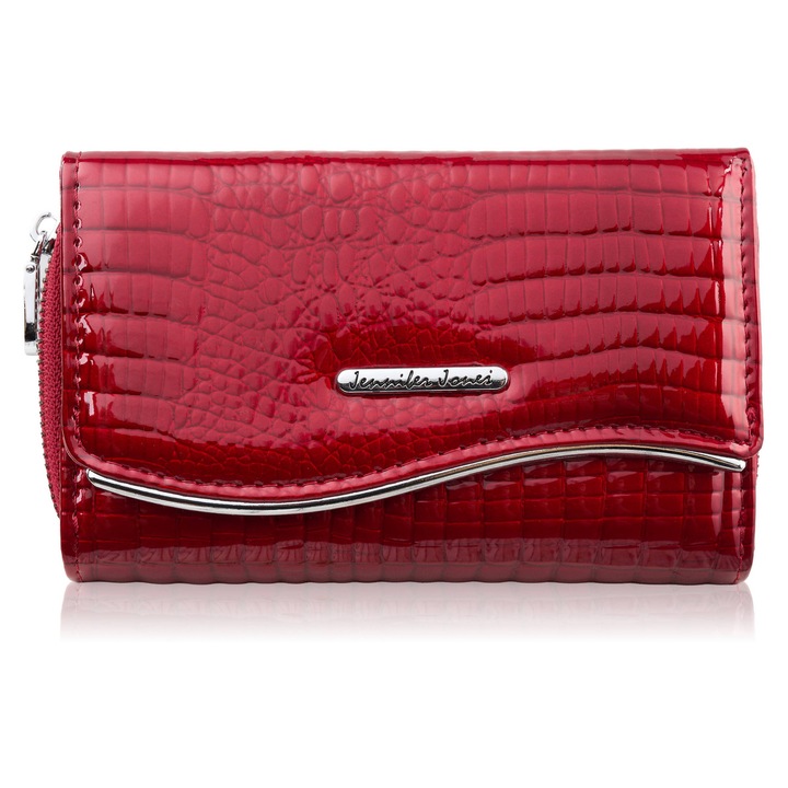 Portofel din piele lacuita pentru femei cu model animal Croco Rosu Sp-24-Crd