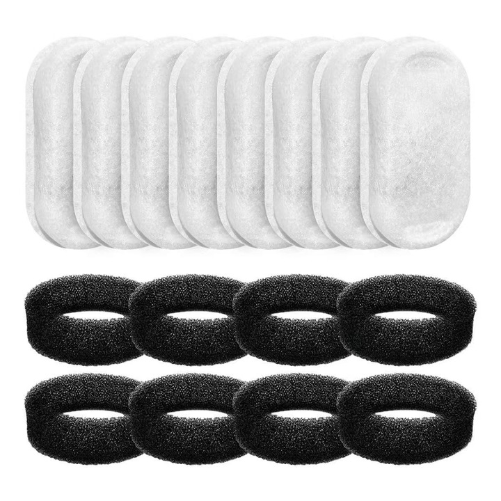 Filtre pentru fantana de apa pentru pisici, set 50 buc, 25 filtre si 25 bureti, compatibile cu fantani de 3.2L si 2L
