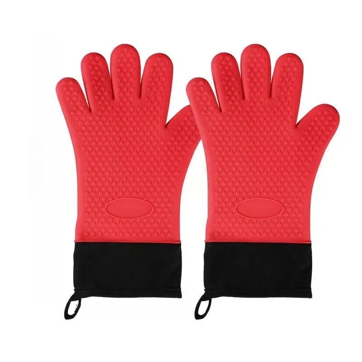 Hőálló szilikon konyhai kesztyű, piros, extra hosszú, 1 pár
