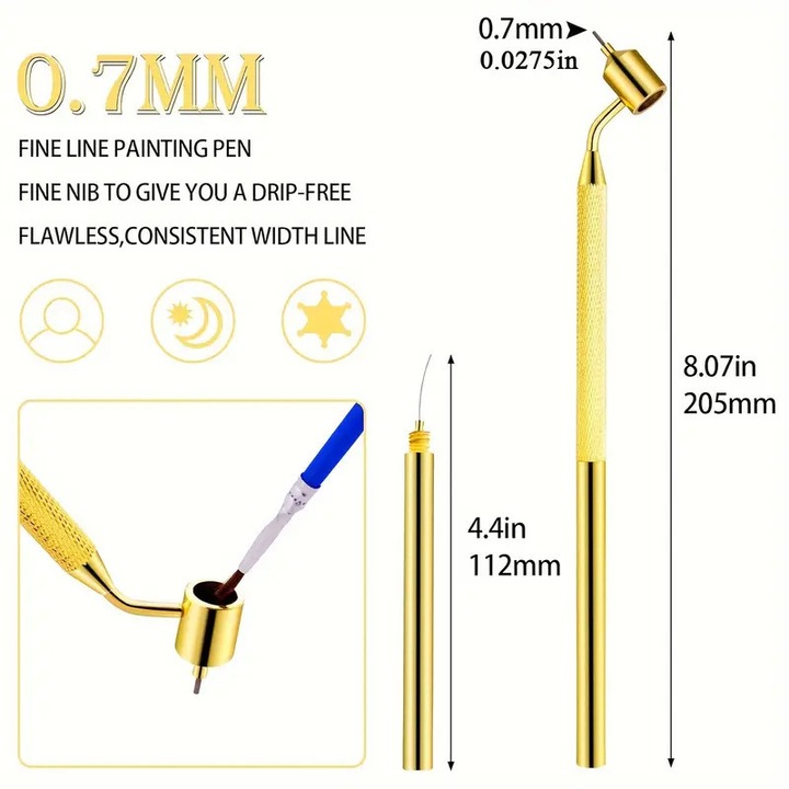 Set de 2 pixuri cu cerneala, 0.7mm, pentru desen, culoare aurie
