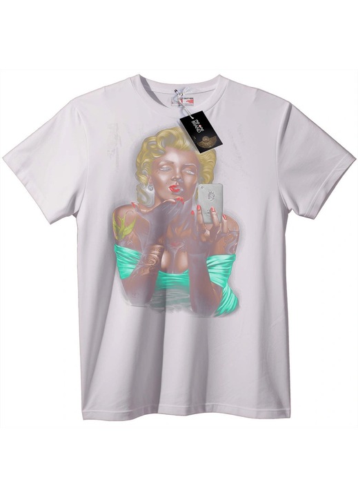 Tricou Retro Pin-Up cu Telefon, Alb