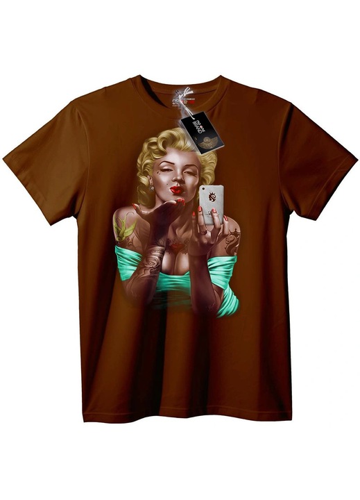 Tricou Retro Pin-Up cu Telefon, Maro