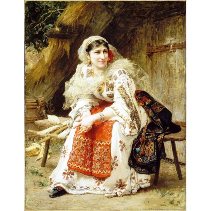 Tablou Pictura cu Diamante EMC ONSHOP®, Taranca Romanca, reproducere Franciszek Ejsmond, Goblen 5D, rama lemn, 40x50cm