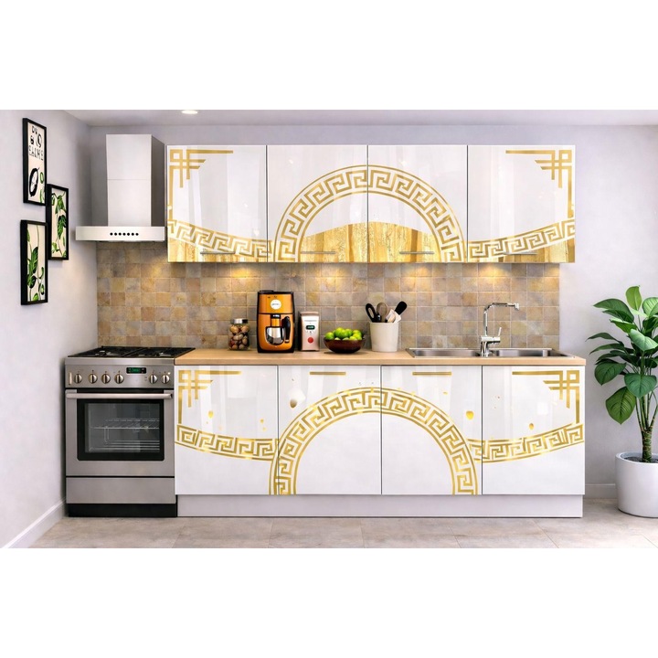 Bucatarie Verona 200 cm Alb Ornament Gold