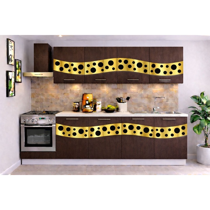 Bucatarie Madrid 200 cm Wenge Ornament Gold Negru