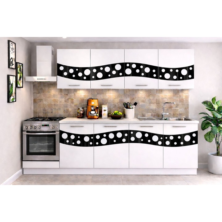 Bucatarie Madrid 180 cm Alb Ornament Negru