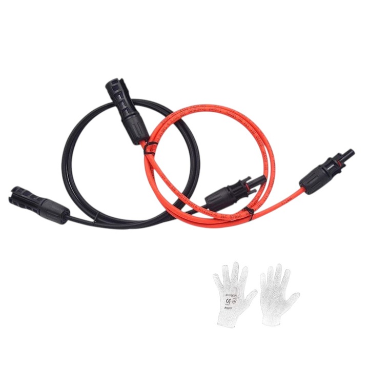 Cablu solar 4mm- 2x2m (rosu si negru) cu mufe MC4 si manusi protectie