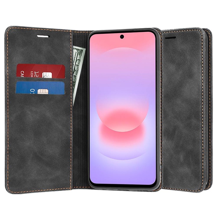 Husa tip carte pentru Samsung Galaxy A57 5G Retro Business cu inchidere magnetica, negru