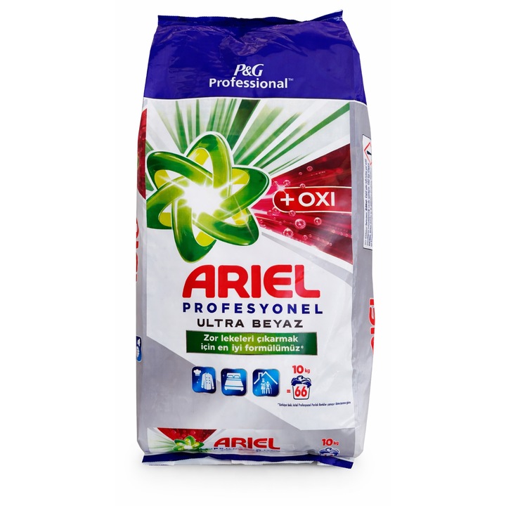 Detergent universale Ariel pudră 10 kg, pentru rufe albe, 66 spălări