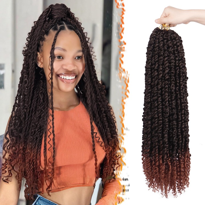 Extensii par dreadlocks crosetate 56 cm, curly twist, 8 pachete, multicolor