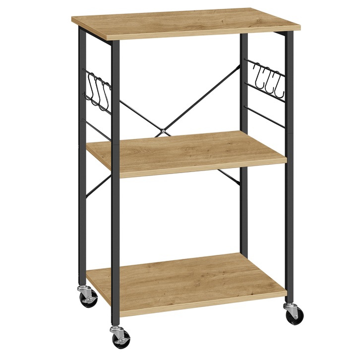 Ipari polc kerekekkel, Leobert, dab artisan, 60x40x89cm, 6 kampó, 80kg maximális teherbírás