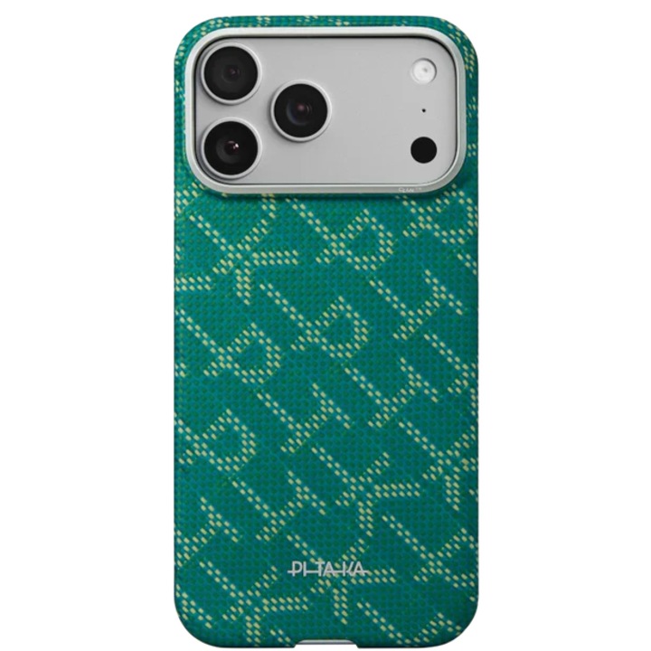 Husa de protectie Pitaka pentru iPhone 17 Pro Ultra-Slim, Monogram-Gold/Green