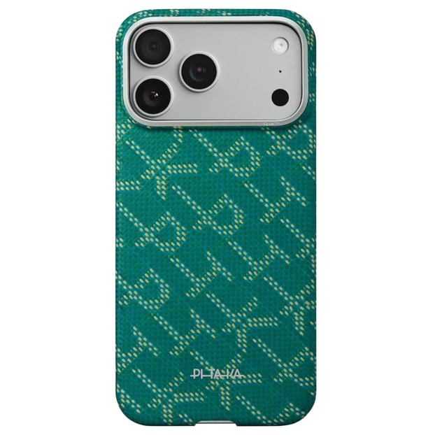 Husa de protectie Pitaka pentru iPhone 17 Pro Max Ultra-Slim, Monogram-Gold/Green