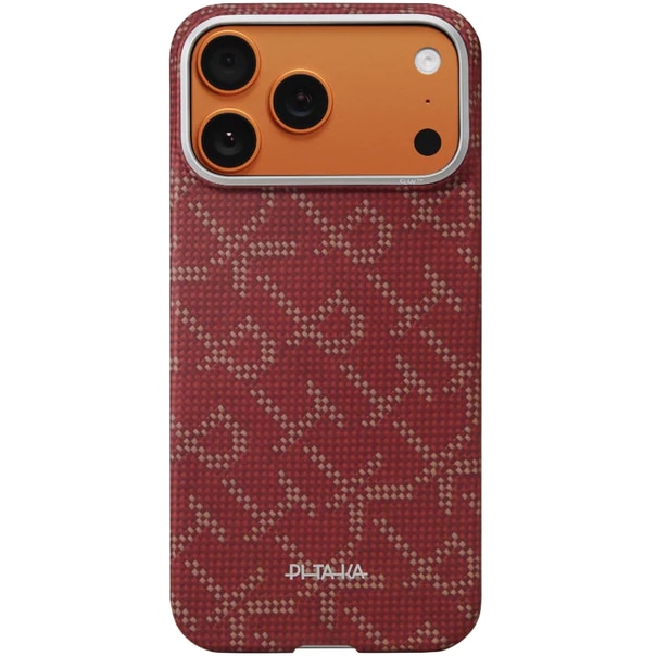 Husa de protectie Pitaka pentru iPhone 17 Pro Max Ultra-Slim, Monogram-Gold/Red