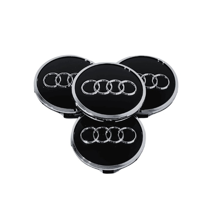 Set 4 Capace Jante Audi, 61mm, Negru cu Rama Argintie