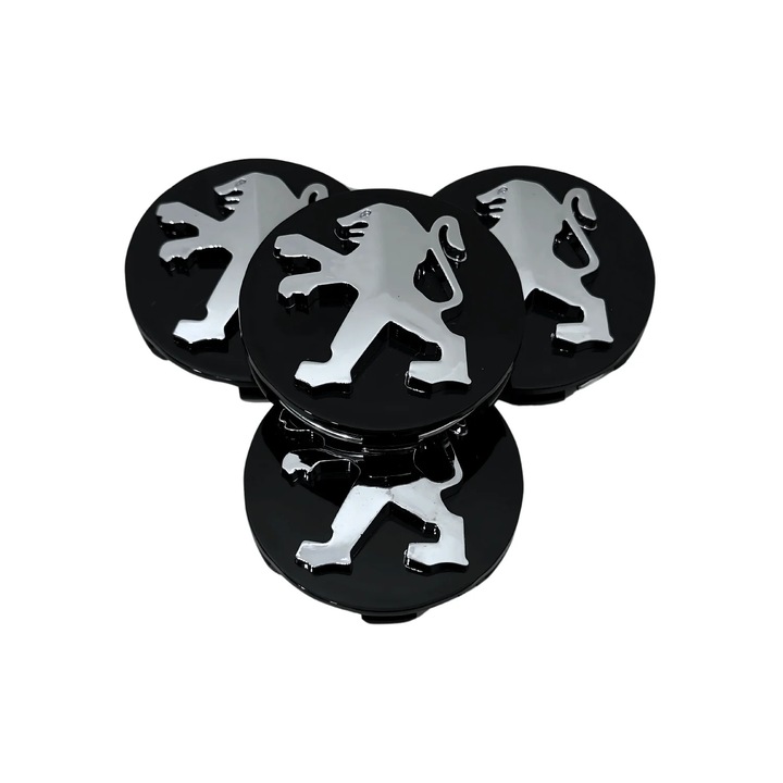 Set 4 Capace Jante Peugeot, 60mm, Negru