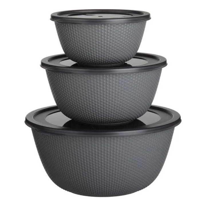 Set boluri din plastic gri cu capac, 0.5L, 1L, 2L