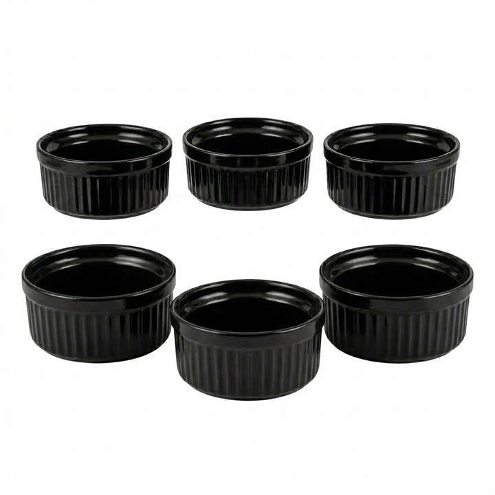 Set 6 Boluri Dipping Portelan Negru 60ml, Dimensiuni 7x3cm