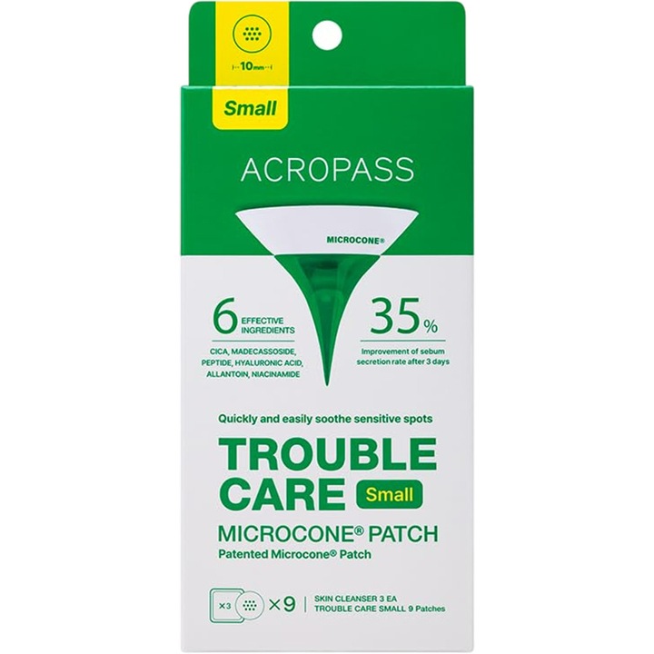 Masca de față, Acropass, Trouble Care Microcone Small, set 9 plasturi, pentru ten cu imperfectiuni, 10x15cm