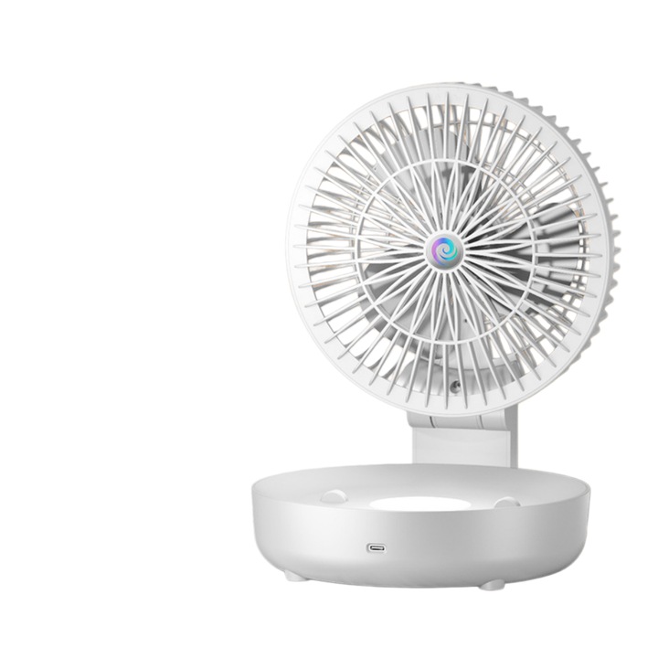 Многофункционален сгъваем електрически вентилатор, за монтаж на маса или стена, три степени на скорост, безшумен, лесен за пренасяне, батерия 2400 mAh, размери 194 × 190 × 198 мм, бял
