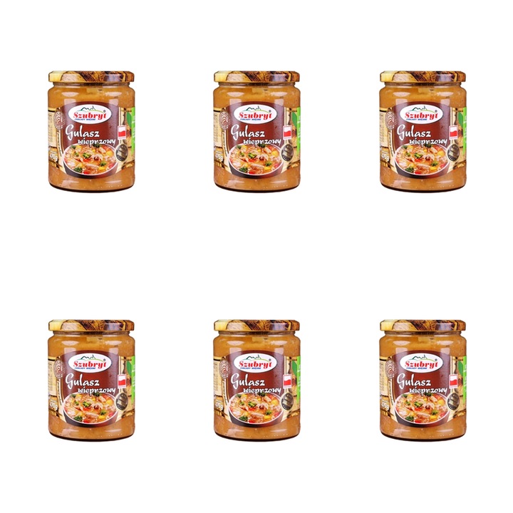 Gulas de porc Szubryt, set 6 conserve 470g, cu carne de porc 48%, fara conservanti, Polonia
